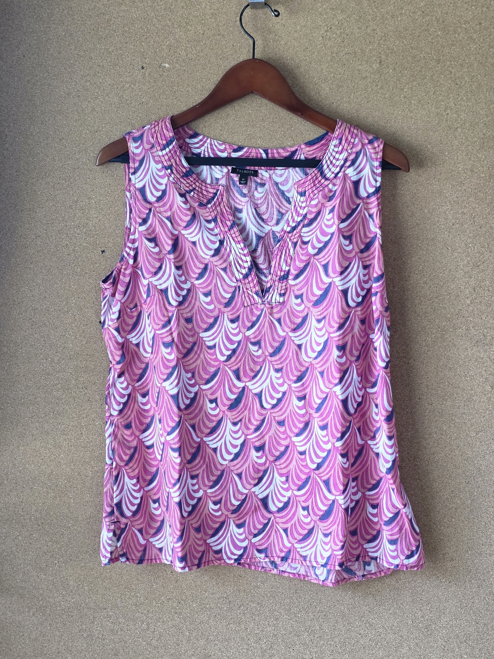 Talbots Linen Sleeveless Blouse M  Pink Purple Abstract Print